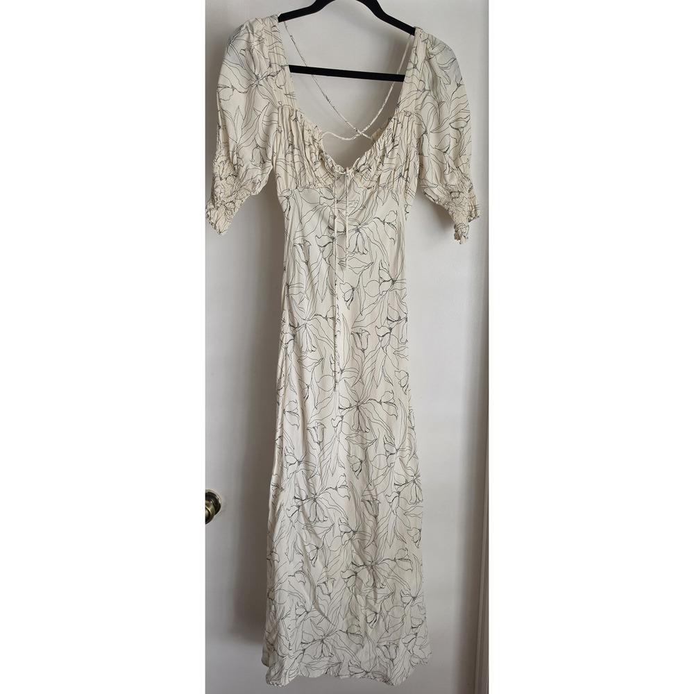 Bonhomia Maxi Dress S Casual Boho Floral Cream Black Scoop Neck Gown